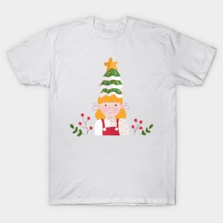 Cute Girl With Christmas Tree T-Shirt